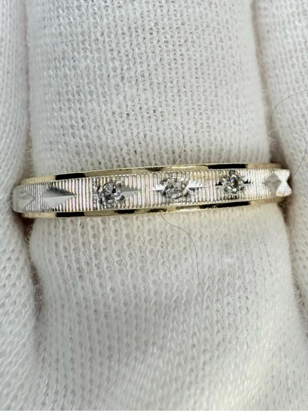 Classic Two-Tone Diamond Accent Band in White and Gold - Women Jewelry